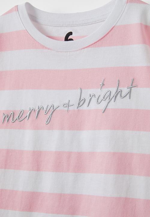 Cotton On - Poppy short sleeve print tee - blush pink stripe/merry