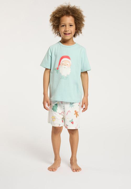 Cotton On - Jordan short sleeve pyjama set - barber blue/jolly santa