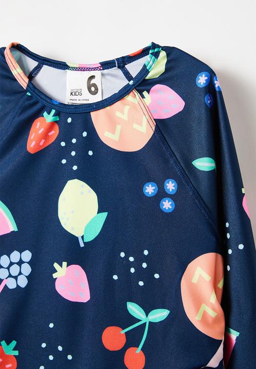 Cotton On - Florence l/s rashie and bikini bottom set - in the navy/fruit salad