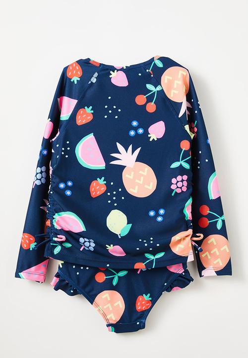 Cotton On - Florence l/s rashie and bikini bottom set - in the navy/fruit salad