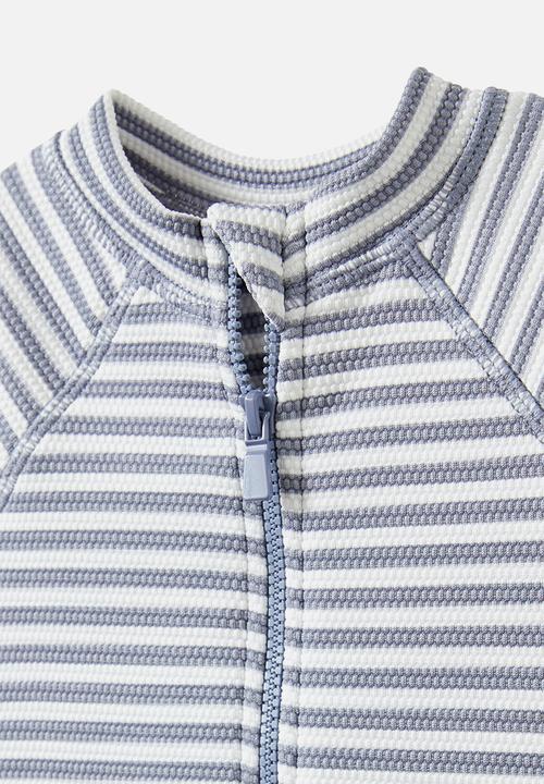 Cotton On - Cameron long sleeve swimsuit - steel/vanilla stripe