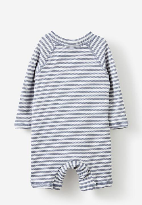 Cotton On - Cameron long sleeve swimsuit - steel/vanilla stripe