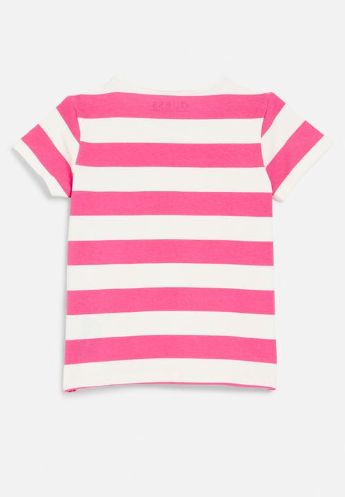 GUESS - Short sleeve T-shirt - white & fuchsia stripes