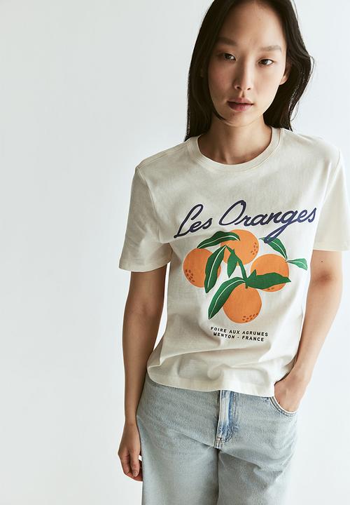 H&M - Printed t-shirt - cream oranges
