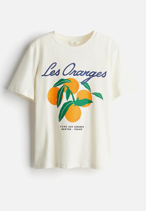 H&M - Printed t-shirt - cream oranges