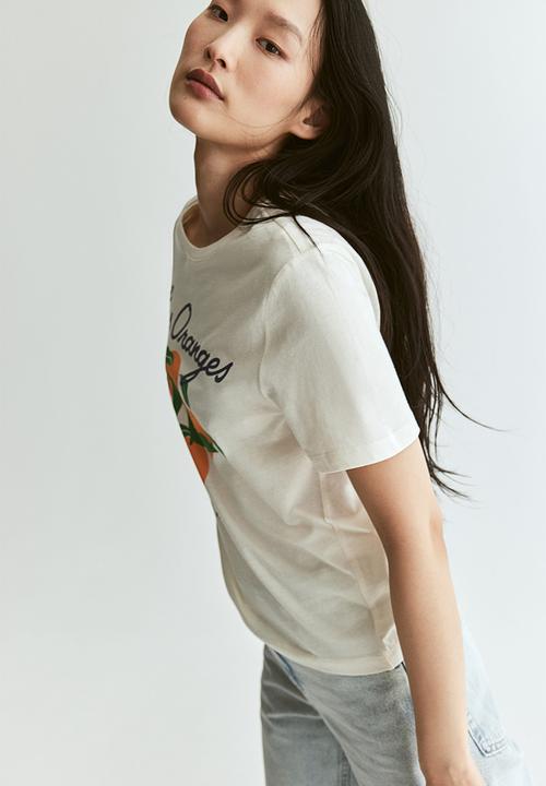 H&M - Printed t-shirt - cream oranges