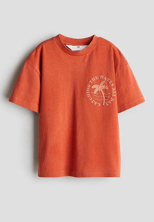 H&M - Motif-detail cotton T-shirt - orange palm tree
