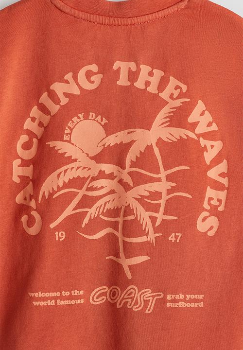 H&M - Motif-detail cotton T-shirt - orange palm tree