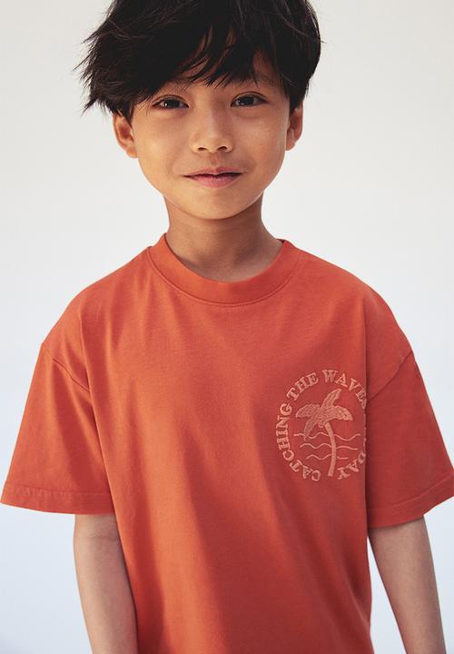 H&M - Motif-detail cotton T-shirt - orange palm tree