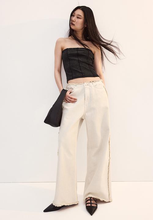 H&M - Flatlock-seam ribbed tube top - black washed