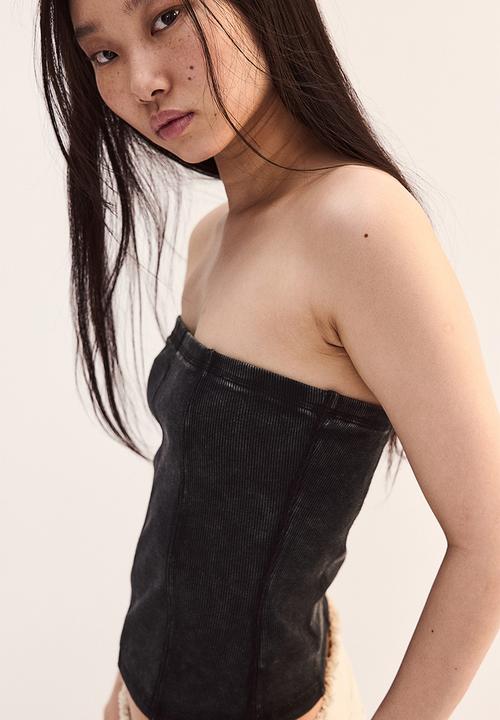H&M - Flatlock-seam ribbed tube top - black washed