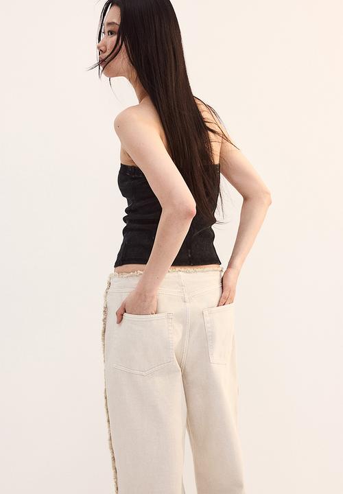 H&M - Flatlock-seam ribbed tube top - black washed
