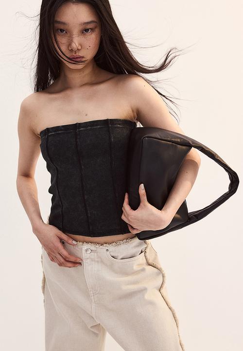 Flatlock-seam ribbed tube top - black/washed - 1221326001