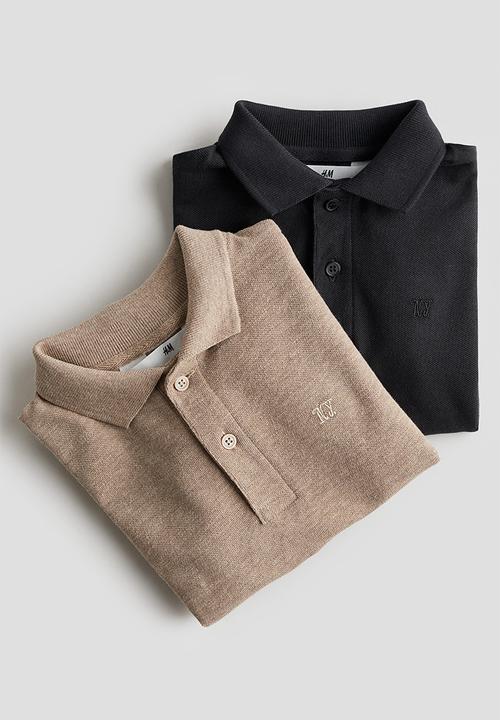 H&M - 2-Pack polo shirts - beige marl & black