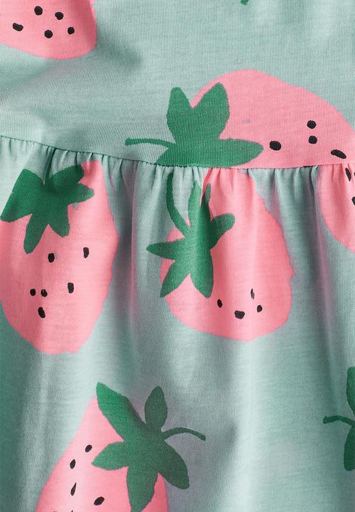 H&M - Patterned cotton dress - turquoise strawberries