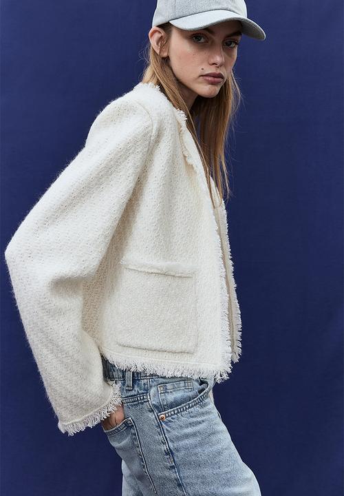 H&M - Frayed-edge textured-knit cardigan - cream