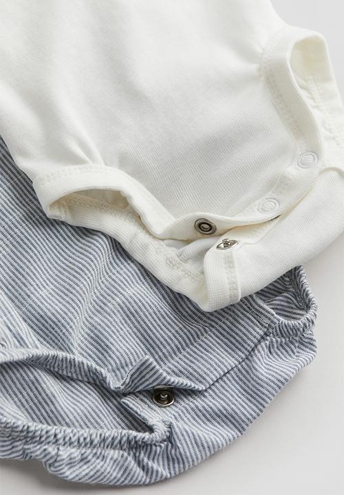 H&M - 2 piece cotton set - white & blue striped