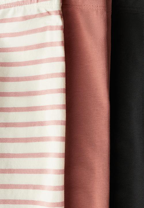 H&M - 3-Pack cotton leggings - light rust red striped