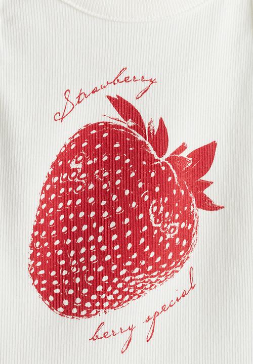 H&M - Ribbed vest top - white strawberry