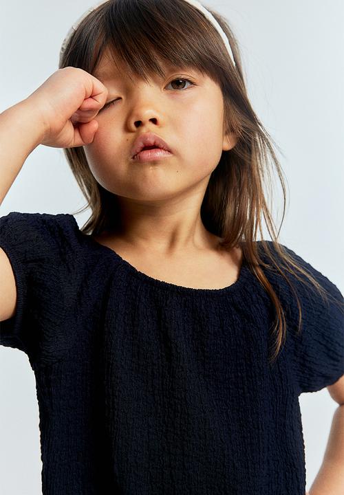 H&M - Puff-sleeved top - navy blue