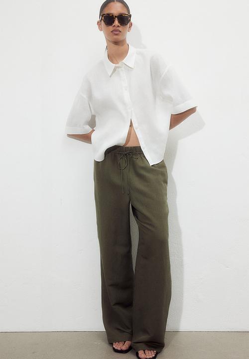 H&M - Linen-blend pull-on trousers - dark khaki green
