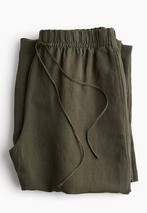H&M - Linen-blend pull-on trousers - dark khaki green