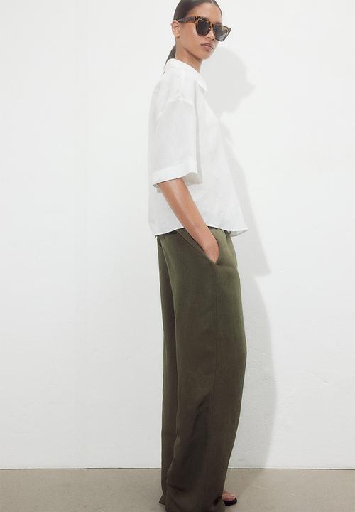 H&M - Linen-blend pull-on trousers - dark khaki green