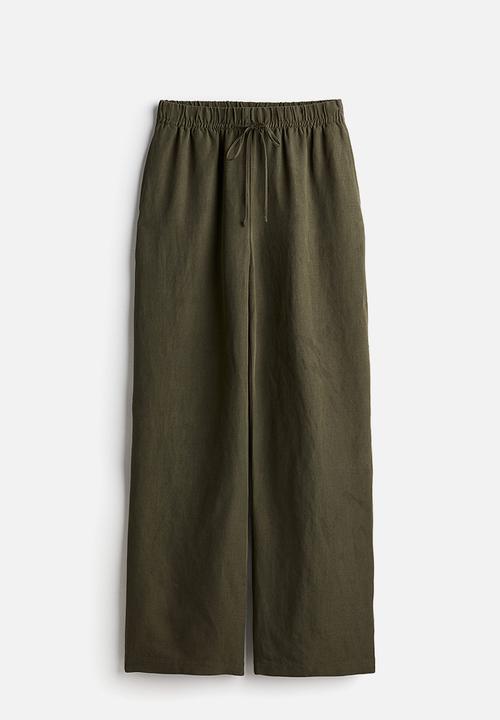 H&M - Linen-blend pull-on trousers - dark khaki green