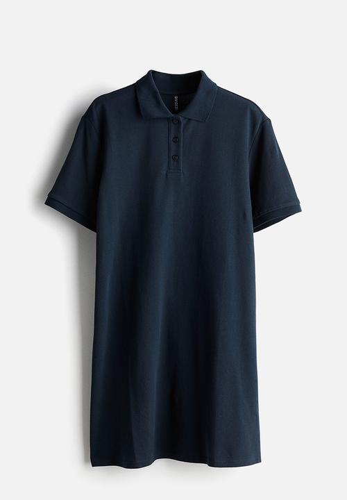 H&M - Collared cotton piqué dress - dark blue