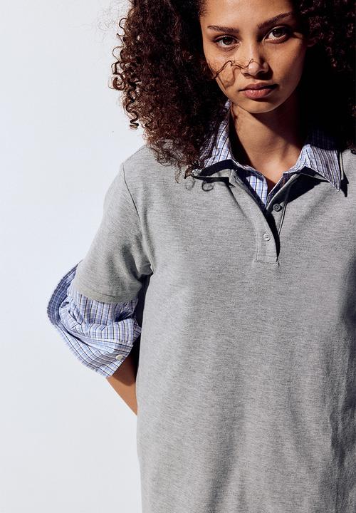 H&M - Collared cotton piqué dress - light grey marl