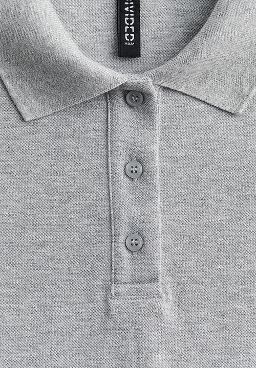 H&M - Collared cotton piqué dress - light grey marl