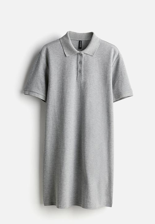 H&M - Collared cotton piqué dress - light grey marl