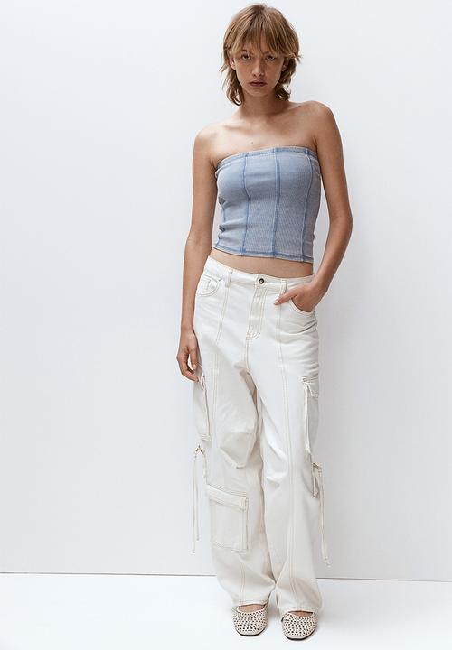 H&M - Flatlock-seam ribbed tube top - turquoise washed
