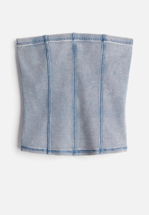 H&M - Flatlock-seam ribbed tube top - turquoise washed