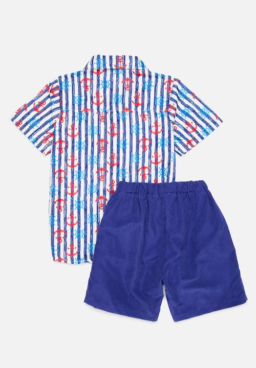 Pop Candy - Striped shirt & short set - blue