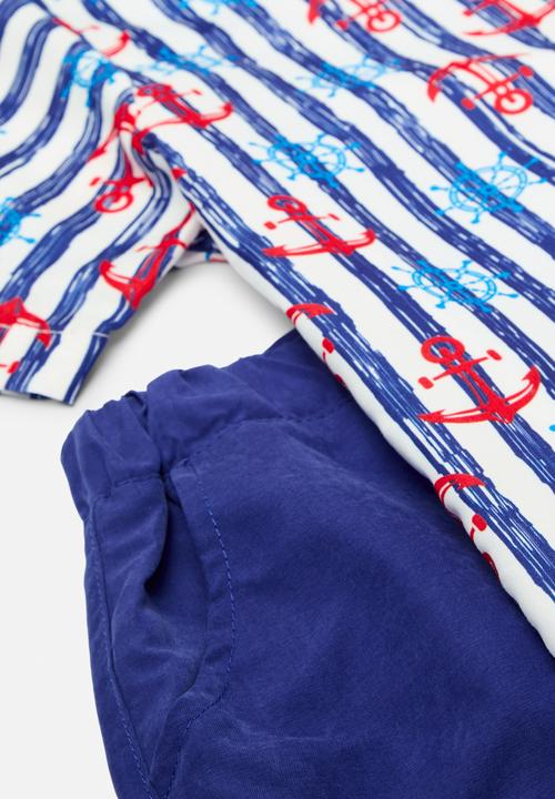 Pop Candy - Striped shirt & short set - blue