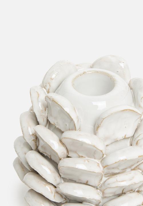 H&S - Pine cone dinner candle holder - cream