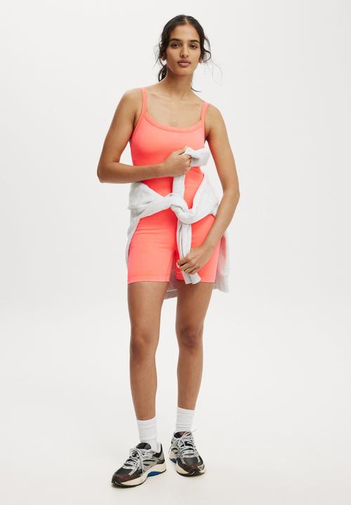 Cotton On - Seamless Rib Onesie - Washed Vibrant Orange
