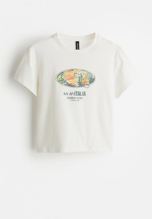 H&M - Printed t-shirt - cream oranges