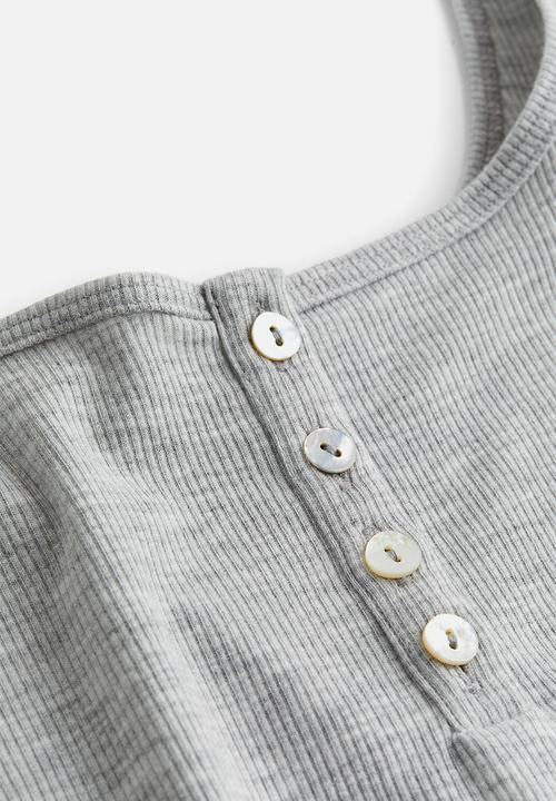 H&M - Ribbed button-top vest top - light grey marl