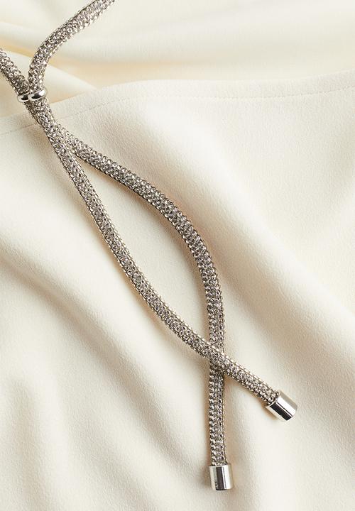 H&M - Rhinestone-strap halterneck body - white,multi