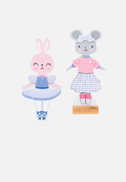 Stephen Joseph - Magnetic dress up doll bunny and mouse  - multi
