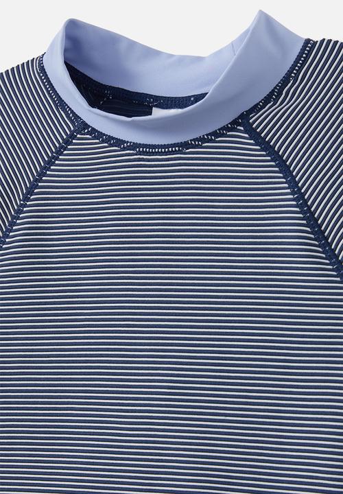 Cotton On - Flynn rash vest and billy boyleg trunk set - in the navy/texture stripe