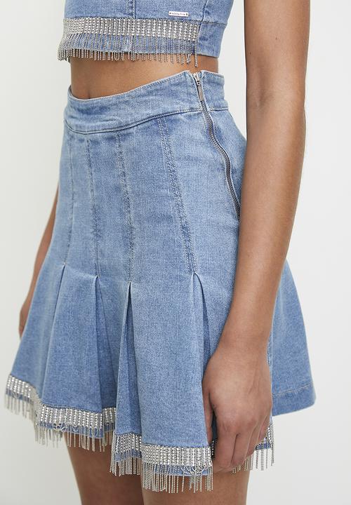 SISSY BOY - Taz: denim skirt with pleats and hem trim  - light vintage