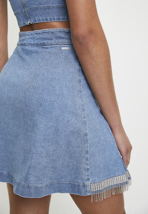 SISSY BOY - Taz: denim skirt with pleats and hem trim  - light vintage