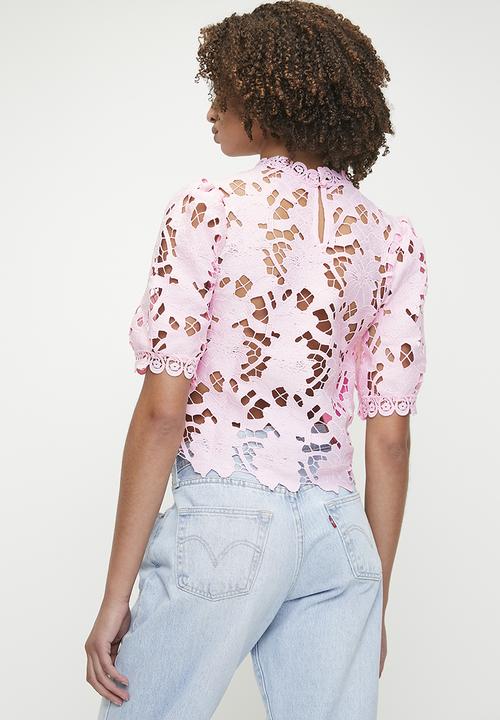 SISSY BOY - Krissy: Scalloped Edged Floral Crochet Blouse - Pink 