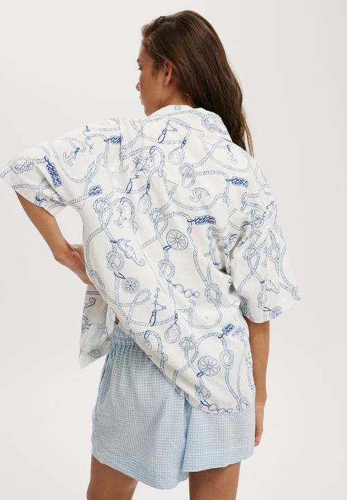 Cotton On - Haven Short Sleeve Shirt - Sea Treasure White