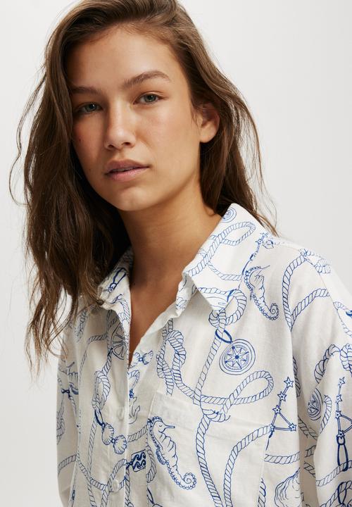 Cotton On - Haven Short Sleeve Shirt - Sea Treasure White