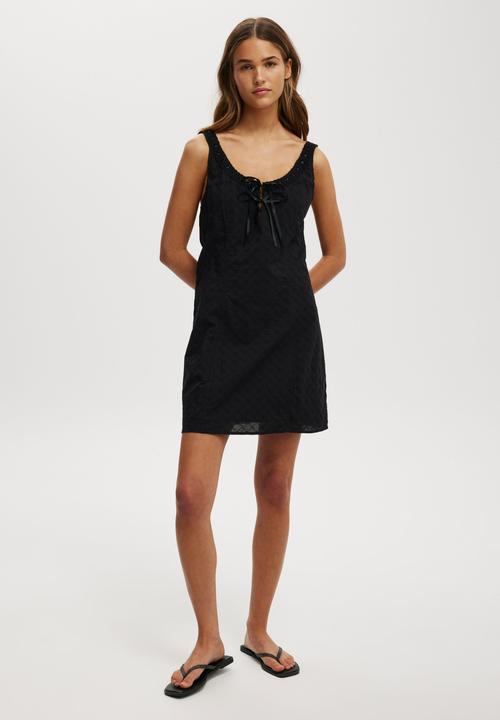 Cotton On - Ribbon Broderie Mini Dress - Black