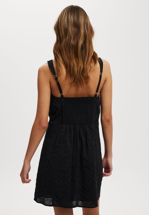 Cotton On - Ribbon Broderie Mini Dress - Black